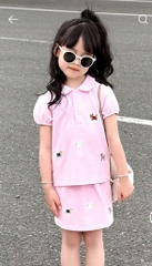 SÉT ÁO POLO CỔ SEN QUẦN VÁY PINK BLING BÉ GÁI NEW SẴN (XẢ 55 k)