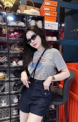 SET QUẦN JEANS NẮP TÚI ÁO KẺ NỮ SẴN