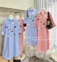 VÁY SƠ MI KẺ HOẠ TIẾT CHÓ XINH NỮ SẴN(XẢ 120k)