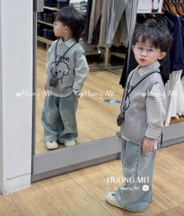 SET DÀI ÁO KẺ MIX GHILE XÁM QUẦN BÒ BÉ TRAI