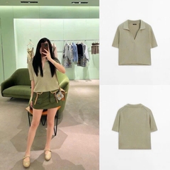 ÁO LEN NỮ XANH CỘC TAY CỔ POLO THU ĐÔNG