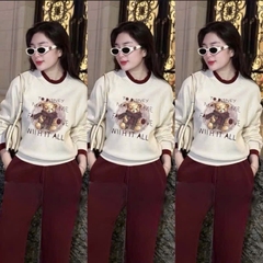 SET BỘ NỈ GẤU ÁO TRẮNG QUẦN ĐỎ NỮ
