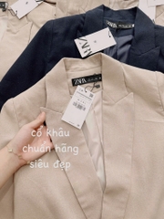 ÁO BLAZER LI-EN ÉP MÙNG PHỐI TAY KẺ 2 LỚP NỮ THU ĐÔNG SẴN