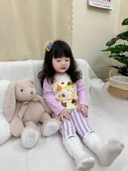 BỘ DÀI CHÓ CON NHỎ TONE TÍM BE QUẦN KẺ BÉ GÁI
