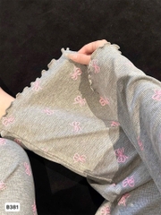 SET BỘ PIJAMA XÁM VIỀN BÈO NƠ NỮ