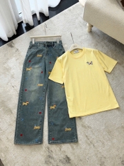 SET ÁO PHÔNG VÀNG QUẦN BÒ HOẠ TIẾT CHÓ NỮ SẴN (SALE 185k)