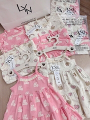 SET VÁY 2 DÂY VIỀN REN TONE BE HỒNG BÉ GÁI