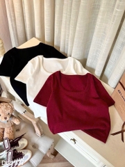 SET 3 ÁO ZIP CỔ U ĐEN TRẮNG ĐỎ NỮ