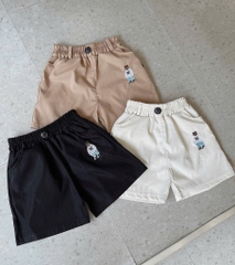 SET 3 QUẦN ĐÙI KAKI THÊU GẤU ĐEN TRẮNG NÂU BÉ TRAI SẴN(XẢ 89k)