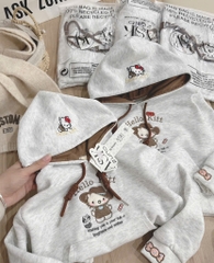 ÁO NỈ HAI DA THÊU KITTY – MŨ 2 LỚP DÀI TAY SIÊU XINH BÉ GÁI