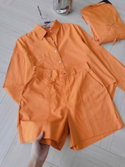 SET BỘ ORANGE NƠ SAU XẮN TAY QUẦN SHORT LỠ NỮ SẴN(XẢ 155k)