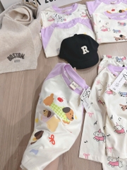 BỘ DÀI CHÓ CON NHỎ TONE TÍM BE QUẦN KẺ BÉ GÁI