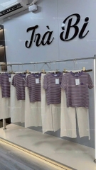 SET ÁO KẺ QUẦN JEAN SUÔNG TRẮNG NỮ