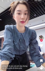 ÁO SƠ MI KẺ XANH CỔ BÈO THÊU NỮ SẴN
