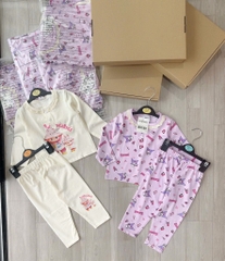 SET 2 BỘ DÀI LABUBU TÍM KEM PHỐI CỔ VIỀN REN CHO BÉ GÁI (XẢ 79k)