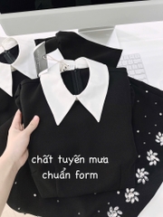VÁY XOÈ ĐÍNH ĐÁ PHỐI CỔ TRẮNG NỮ