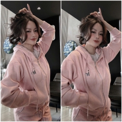 SET BỘ DÀI NỈ KÉO KHOÁ HỒNG THÊU NỮ THU ĐÔNG