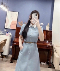 VÁY JEAN PHỐI CỔ KÈM ĐAI NỮ SẴN (SALE 150k)