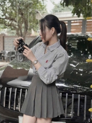 ÁO SƠ MI KẺ ĐEN THÊU NGỰA CHO NỮ
