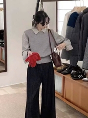 ÁO LEN PHỐI SƠ MI 5 MÀU NỮ THU ĐÔNG