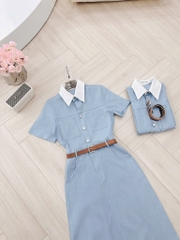 VÁY JEAN PHỐI CỔ KÈM ĐAI NỮ SẴN (SALE 150k)
