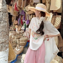 SET BỘ ÁO PHÔNG MIX QUẦN SUÔNG KẺ HỒNG NỮ