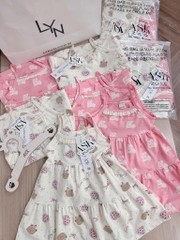SET VÁY 2 DÂY VIỀN REN TONE BE HỒNG BÉ GÁI
