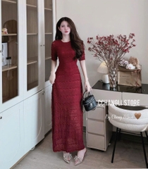VÁY ĐỎ REN HẠT DÁNG DÀI HAI LỚP NỮ SẴN