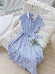 VÁY KẺ PHỐI CỔ ĐAI EO NỮ