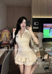 VÁY ÔM BODY CỔ BỂ POLO PHỐI ĐUÔI VÂY XOÈ TẦNG NỮ SẴN