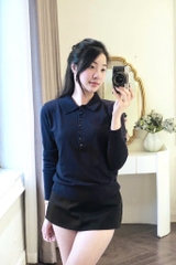 ÁO LEN TRƠN ZÀ ZÁ POLO XANH THAN DÀI TAY NỮ THU ĐÔNG
