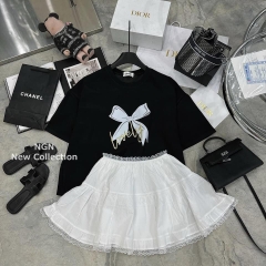 SET ÁO NƠ CHÂN VÁY PHỐI REN
