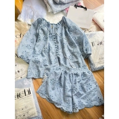 SET BỘ BÈO XANH DƯƠNG HOẠ TIẾT HOA NỮ