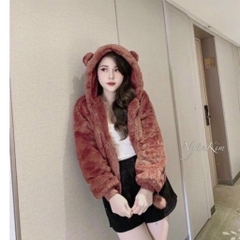 ÁO KHOÁC NỮ LÔNG TAI GẤU SIÊU ẤM THU ĐÔNG SẴN