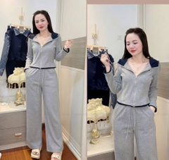 BỘ DÀI TĂM MŨ THÊU MÈO MÀU XÁM NỮ THU ĐÔNG SẴN