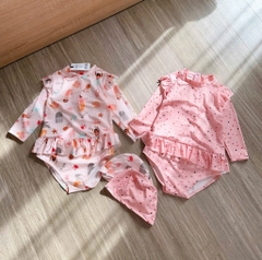 ĐỒ BƠI - SET 2 BỘ BƠI TONE HỒNG CHẤM BI ĐỘNG VẬT BIỂN BÉ GÁI SẴN (XẢ 69k)