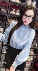 ÁO SƠ MI GU XANH DƯƠNG CỔ REN NỮ
