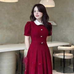 VÁY XẾP LI NƠ EO CỔ PHỐI NỮ SẴN (SALE 149k)