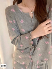 SET BỘ PIJAMA XÁM VIỀN BÈO NƠ NỮ