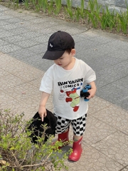 SET BỘ ÁO TRẮNG QUẦN KẺ ĐEN CARO BÉ TRAI