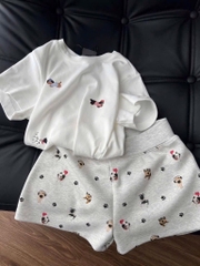SET BỘ ÁO THUN HÌNH CHÓ QUẦN ĐÙI NỮ