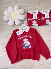 ÁO NỈ ĐỎ PHỐI CỔ WHOAU HOLIDAY NỮ THU ĐÔNG SẴN