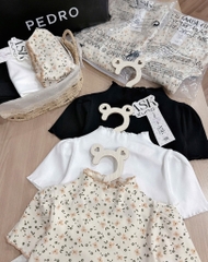 SET 3 ÁO ZIP CỔ BÈO ĐEN TRẮNG HOA BÉ GÁI (SALE 79k)