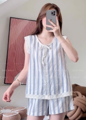 SET BỘ NGỦ PHỐI SỌC XANH NỮ