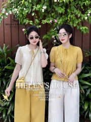 SET BỘ ÁO TƠ LI PHỐI CỔ REN HAI LỚP MIX QUẦN  BAGGY LI NỮ
