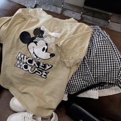 SÉT BỘ CỘC ÁO PHÔNG MICKEY QUẦN KẺ NỮ
