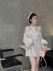 VÁY BÁNH BÈO PHỐI CỔ VIỀN REN NỮ SẴN
