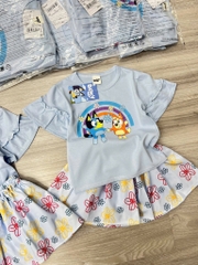 SET ÁO PHÔNG CV IN HOA BLUEY XANH TRỜI BÉ GÁI SẴN ( XẢ 39k)