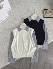 ÁO LEN PHỐI SƠ MI 5 MÀU NỮ THU ĐÔNG