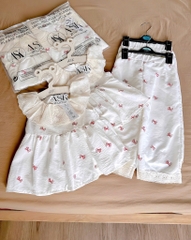SET BỘ HOMEWEAR BÈO ĐÍNH NƠ BÉ GÁI SẴN